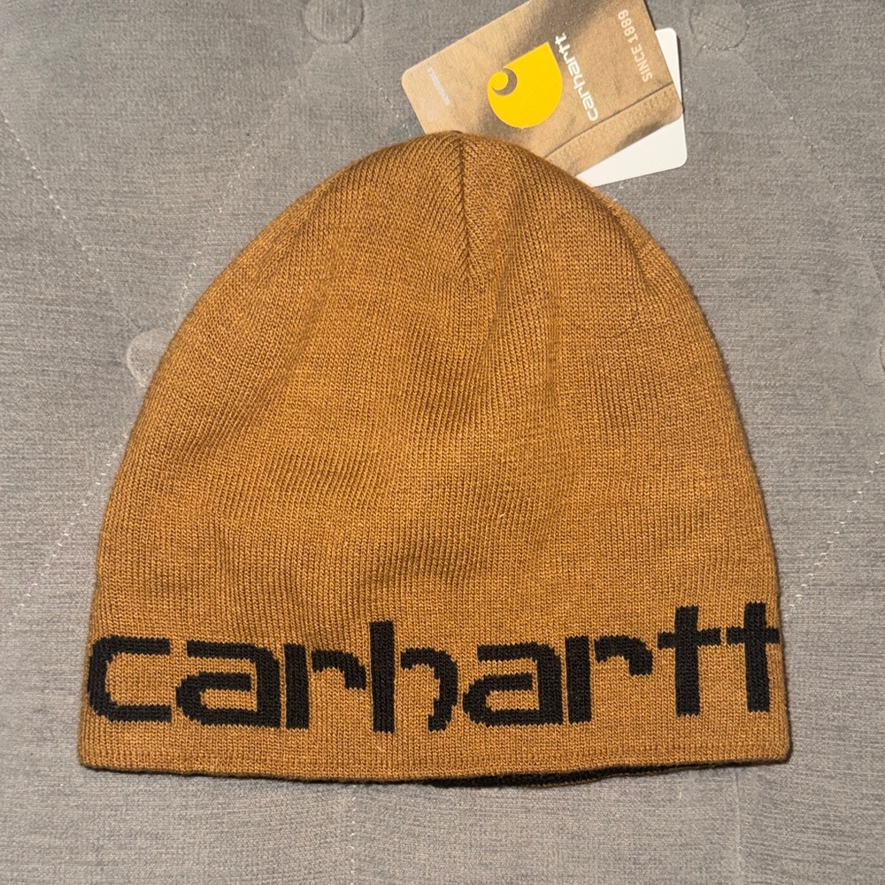Carhartt Caramel Brown Knit Beanie with Black Logo